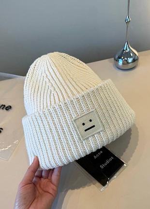 Шапка біні acne studios біла вʼязана в рубчик 7