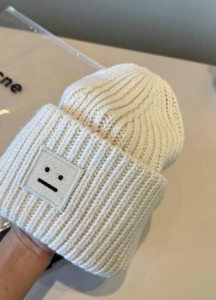 Шапка біні acne studios біла вʼязана в рубчик 6