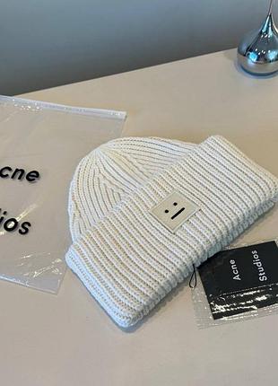Шапка біні acne studios біла вʼязана в рубчик 5