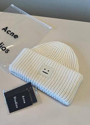 Шапка біні acne studios біла вʼязана в рубчик 4