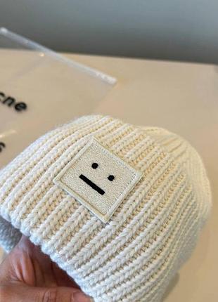 Шапка біні acne studios біла вʼязана в рубчик 2