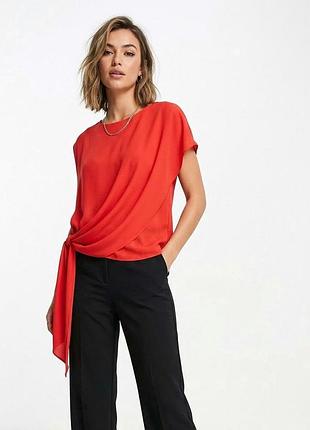 Красная блуза с драпировкой new look / uk 12 / l / новая с биркой