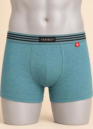 Чоловічі труси-боксери veriboy 2xl бірюзовий меланж зі смугастою резинкою