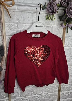Красный джемпер h&amp;m с блестящим сердцем дл девочки до 2х лет