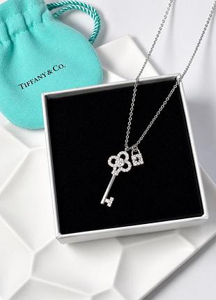 Жіноче кольє ключик з камінцями, підвіска ключ tiffany у стилі tiffany keys, нержавіюча сталь, сріблястий колір