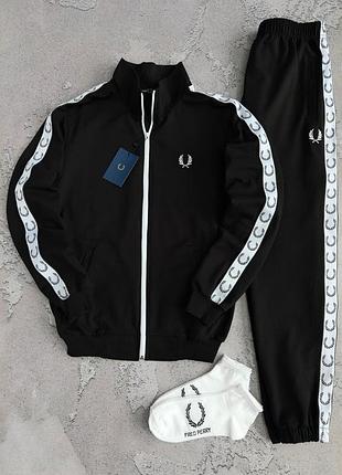 Спортивний костюм fred perry батал чорний, трикотажний комплект фред перрі з вишитими лампасами, спортивний костюм великі розміри