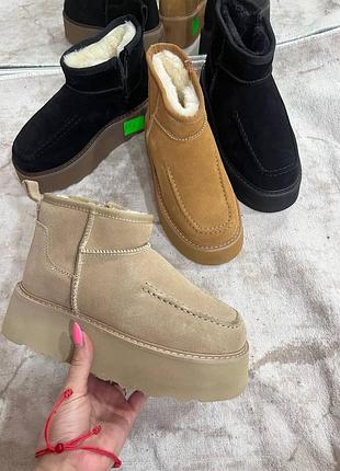 Жіночі уггі ugg на платформі, бежеві, чорні, коричневі