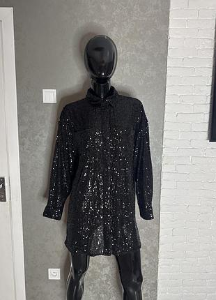 Подовжена сорочка розшита паєтками river island, m