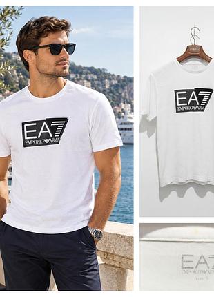 Мужская хлопковая футболка ea7 emporio armani, белого цвета, размер s.