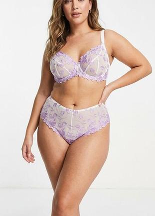 Белый комплект нижнего белья с сиреневой вышивкой fashion essentials (бюстгальтер 40dd + трусы uk 20-22) / 3xl - 4xl