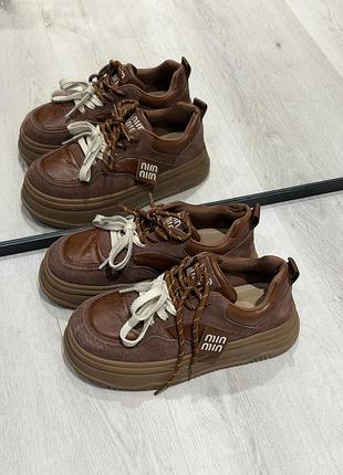 Жіночі кеди miu miu високі коричневі