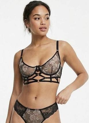 Черный полупрозрачный бюстгальтер с цветочным принтом и ремешками victoria's secret very sexy / 34dd / 75e