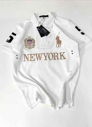 Чоловіче поло polo ralph lauren біле з вишитими логотипами