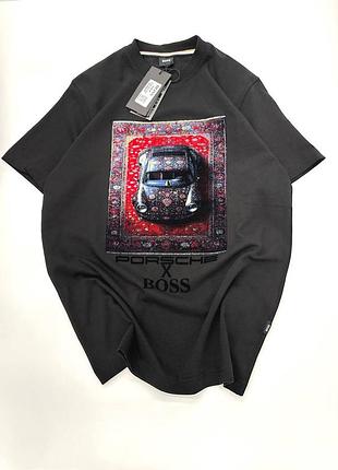 Футболка чоловіча hugo boss porsche x boss чорна бавовна
