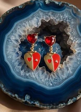 Игривые серьги ❤️ сердце, эмаль, чирва