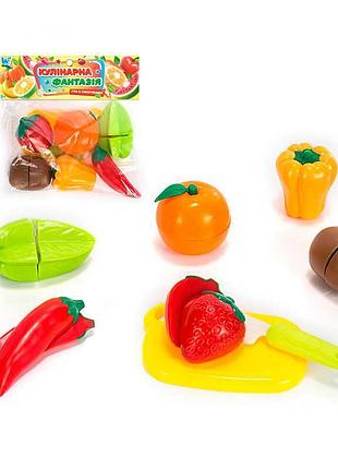 Набір продуктів “кулінарна фантазія” 557788 (144/2) "wtoys", 14 елементів, овочі та фрукти на липучках, дошка для нарізання, ніж,