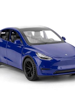 Іграшкова машинка металева tesla y, тесла, синя, звук, світло, інерція, відкр двері, багажник, капот, автоексперт, 1:32, 14,5*6*6с