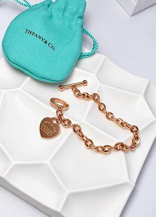 Браслет жіночий золотистий у стилі tiffany return to tiffany, ланцюговий із серцем та гравіюванням