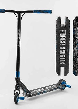 Самокат трюковый best scooter bs-77566 (4) hic-система, пеги, алюминиевый диск и дека с принтом, колёса pu, d=110мм, ширина руля -