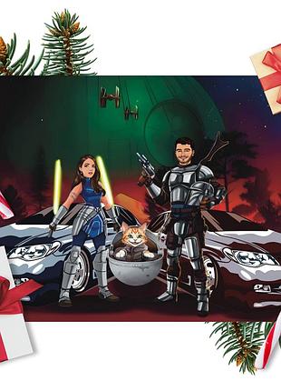 Сімейний портрет у стилі star wars, оригінальний подарунок до нового року