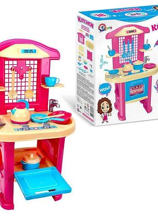 Кухня №4 "моя перша кухня" 3039 (3) "technok toys", пательня, каструля, 2 тарілки, 2 чашки, столове приладдя, чайник, в коробці