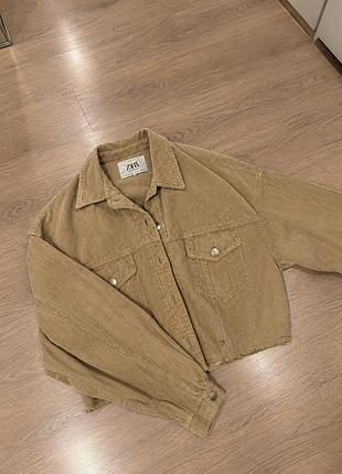 Куртка-сорочка zara бежева вельветова xs-s