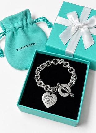 Браслет женский tiffany в стиле return to tiffany, сердце с гравировкой, цепной серебристый с упаковкой