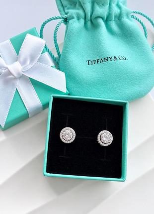 Сережки-пусети tiffany з фіанітами, срібло 925 проби, з мішечком