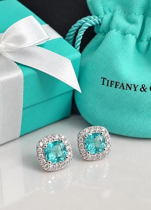 Серьги-пусеты в стиле tiffany & co с голубыми камушками, серебро 925 пробы, женские серьги-гвоздики тиффани, брендовый мешочек