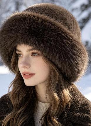 Хутряна жіноча шапка, коричнева, нова