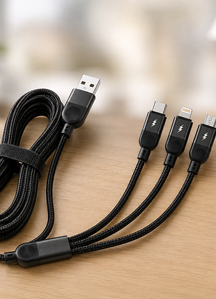 Кабель 3 в 1 для заряджання usb з роз'ємами type-c, lightning та micro usb / кабель швидка зарядка до 6a 26x-202