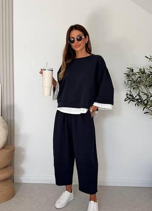 Жіночий стильний костюм-двійка італійський трикотаж чорний, 2xl-3xl