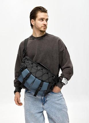 Мужская cумка-бананка под ноутбук sambag urban pro черно-синяя
