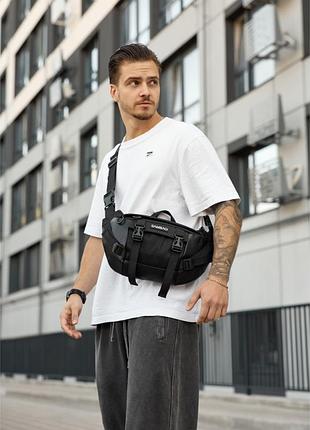 Большая мужская поясная сумка бананка для планшета sambag dynamicdart черная тканая