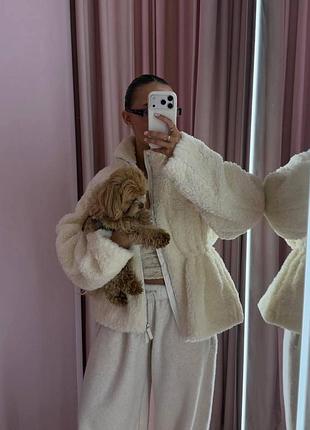 Жіноча кофточка teddy оверсайз на підкладці з куліскою — молочна, турецька тедді 48-50