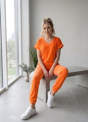 Костюм женский велюровый однотонный fashion marvelous оранжевый
