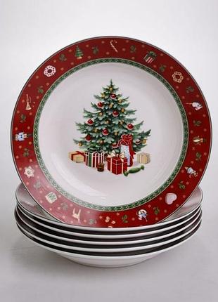 Набор тарелок суповых christmas из фарфора 6 штук по 21 см yiwu hp-sdhk-25