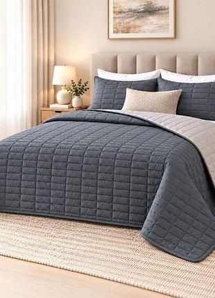 Покрывало двустороннее stone grey ideia 220х240 см, микрофибра т/сіре/сіре