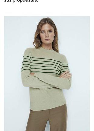 Massimo dutti шерстяний светр в рубчик фісташкового кольору в смужку