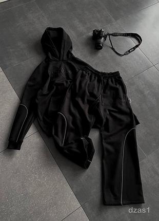Спортивний костюм чоловічий худі штани зима чорний s-xl інтерсофт