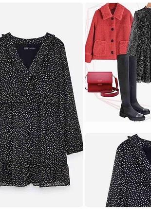 New collection! розкішна чорна сукня/плаття/сарафан в горох від zara.