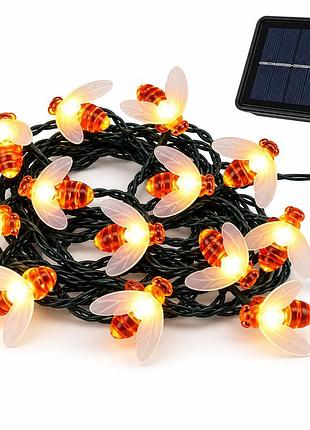 Солнечная гирлянда пчелы 5 м 20 led теплый белый • садовая led-гирлянда пчелы на солнечной панели 5 метров с 8 режимами свечения