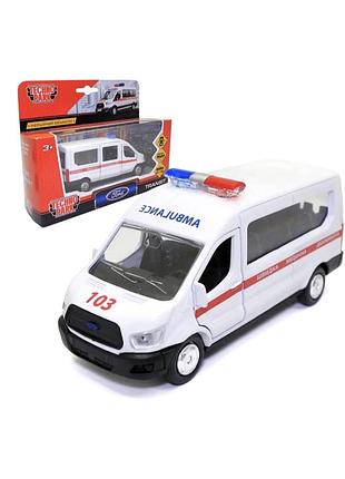 Нова в коробці автомодель technopark швидка допомога ford transit білий  (sb-18-18-a-w-wb-n)