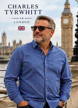 Чоловіча сорочка charles tyrwhitt weekend slim fit — британський стиль, синя в білий горошок, l/50