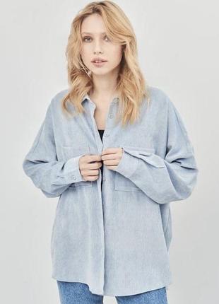 Жіноча вельветова оверсайз голуба сорочка від zara