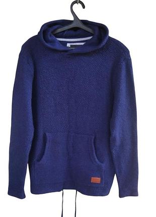 Вязаное брендовое худи из шерсти ягненка ( lambswool), quiksilver, цвет благородный синий, размер l