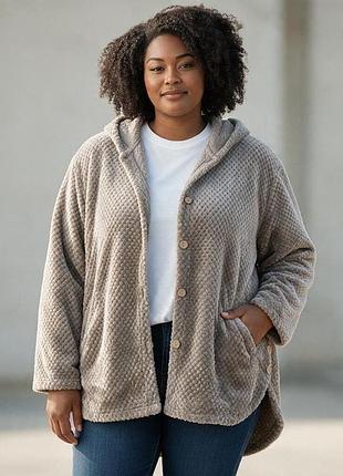 Женская куртка-кардиган shein curve 5xl с капюшоном, плюшевая, серо-бежевая