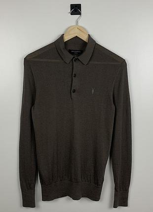 Allsaints поло светр чоловічий розмір xs merino wool mode merino ls polo shirt оригінал лонгслів пуловер пуговиці коричневий топ
