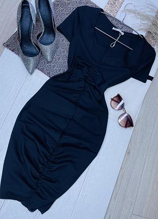 Нова чорна сукня zara s трикотажне плаття з драпіруванням базова сукня футболка зара