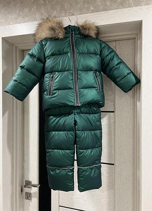 Зимовий комбінезон для дітей glamour kids «нефрит» зелений, розмір 98 см натуральне хутро